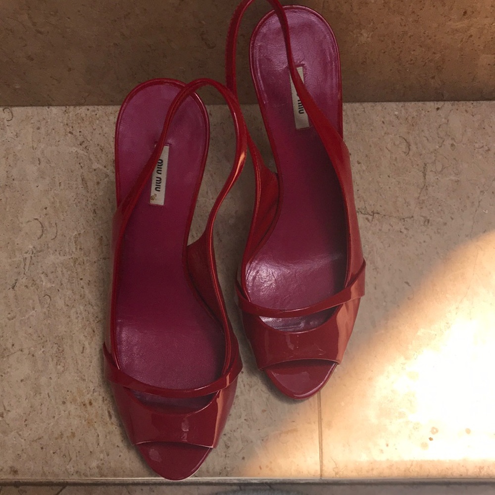 Miu Miu stiletto peep toe sling back pumps